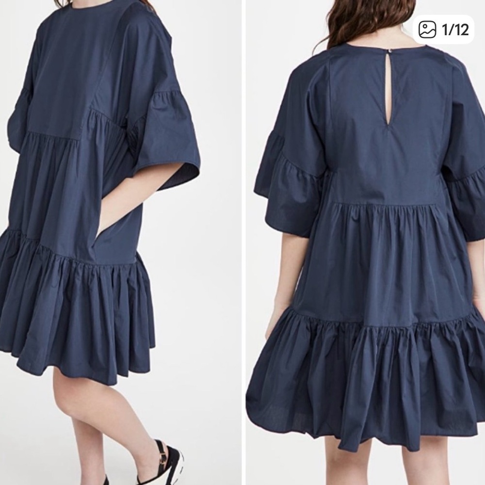Closed Square Organic Cotton Poplin Babydoll Tiered Dress Loose Fit Lightweight